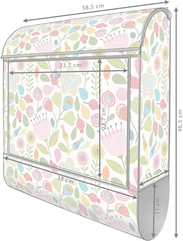 banjado® Design Briefkasten mit Motiv Rosa Kelch Hell 39x47x14cm &amp; 2 Schlüssel - Briefkasten Stahl s