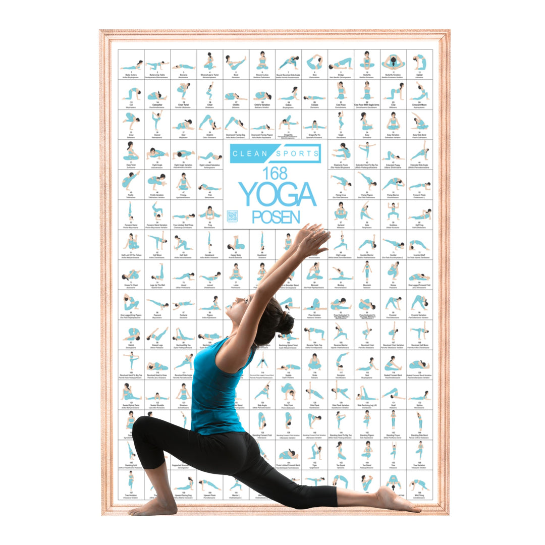 CLEAN SPORTS® Yoga Poster DIN A2 168 Posen und Asanas, Zubehör für Yoga-Studios und Zuhause, perfekt