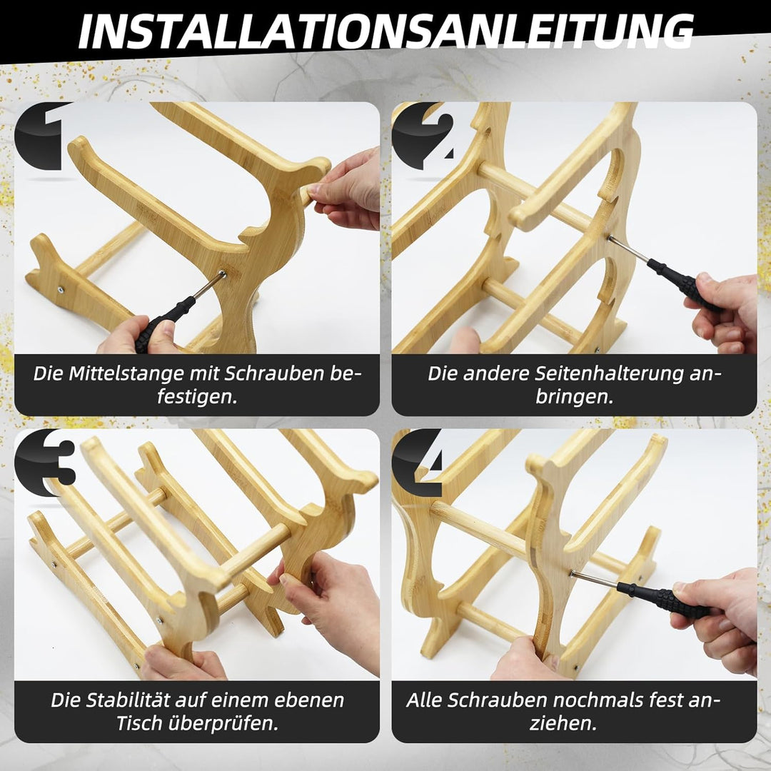Dreistöckiges Obstregal, Obstschale, Keramik, Bambusfuss. Moderne Obstschale für die Küche zum Präse