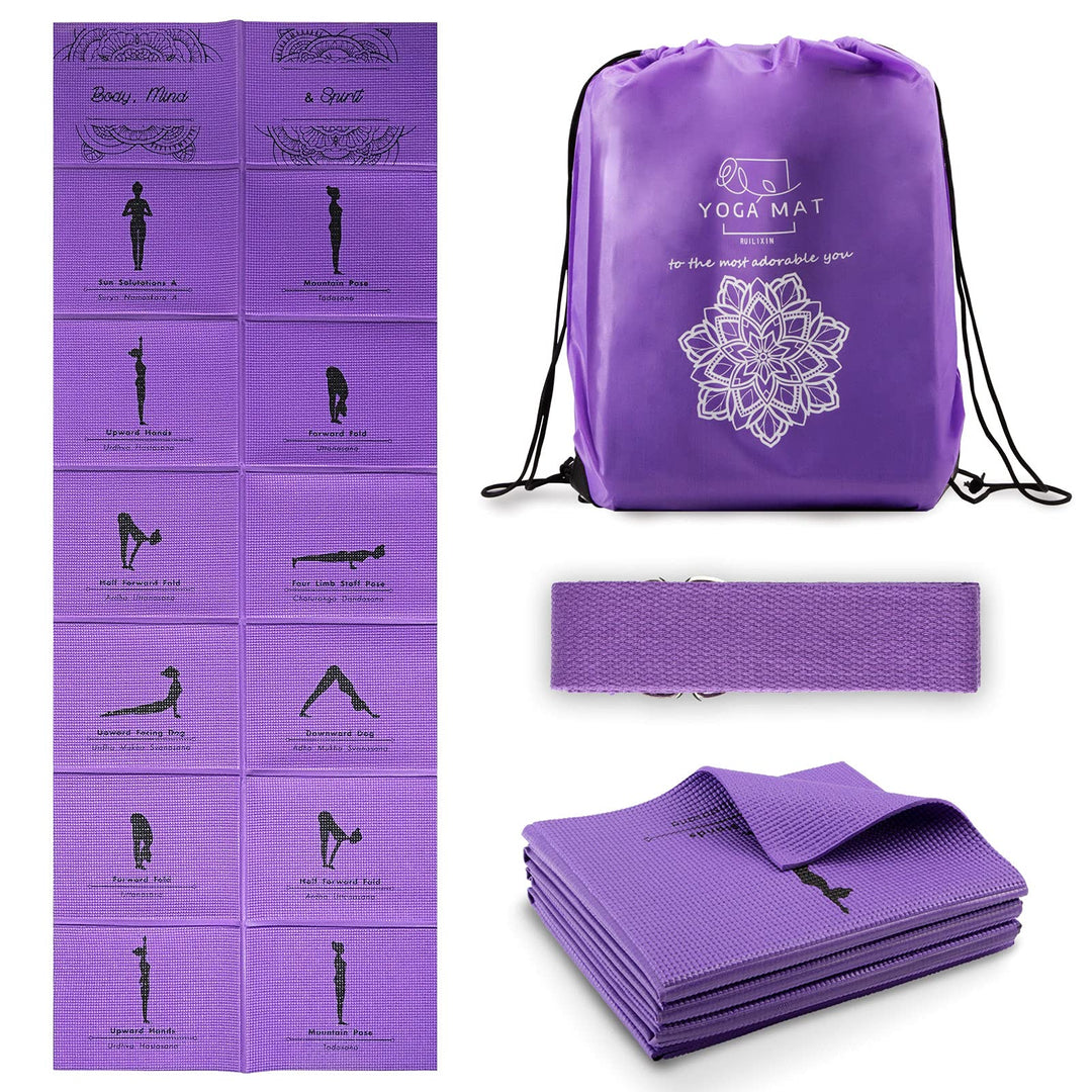 Faltbare Yogamatte für Frauen, rutschfeste Übungsmatte für Home Gym, Reise Yoga Set mit Stretch Stra