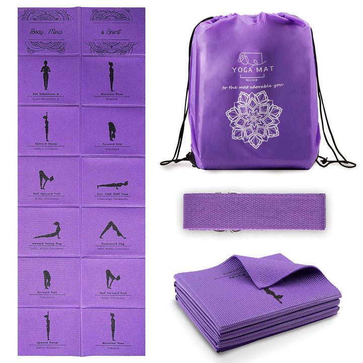 Faltbare Yogamatte für Frauen, rutschfeste Übungsmatte für Home Gym, Reise Yoga Set mit Stretch Stra