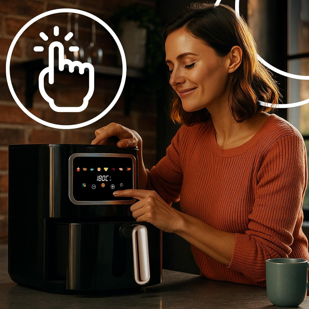 Retoo Heissluftfritteuse 5L mit Touchscreen 1450W, 8-in-1 Airfryer, Spülmaschinenfeste Körbe, Fettar