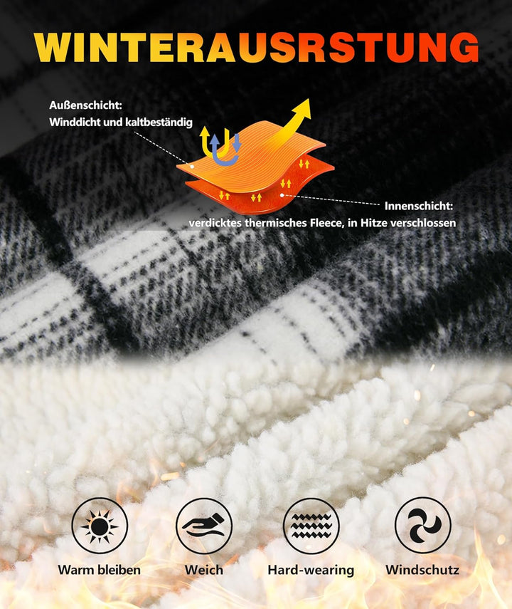 JACKETOWN Hemdjacke Herren Kariertes Winterjacke Thermohemd Fleece Gefüttert Freizeit Jacke mit Kapu