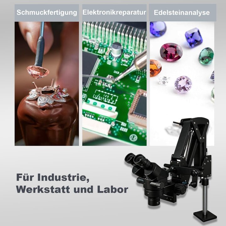 Professionelles Schmuckmikroskop 7X–45X mit verbessertem Schwenkarm – Binokulares Stereo-Mikroskop m
