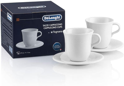 De'Longhi Cappuccinottassen Set DLSC309 – 2 handgemachte Keramik Tassen mit Untertassen, mikrowellen