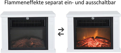 HOMCOM Elektrokamin Kaminofen 600/1200W Elektrischer Kamin Standkamin Flammeneffekt Weiss