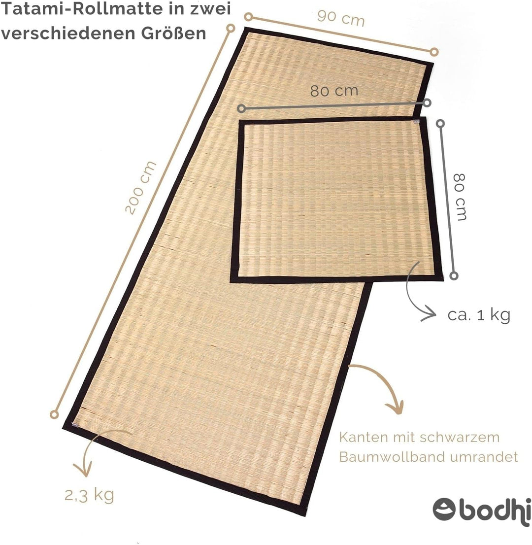 Bodhi Tatami Rollmatte | Japan-Stil | Nachhaltige Goza Matte aus haltbarem Igusa-Gras | Mit Baumwoll