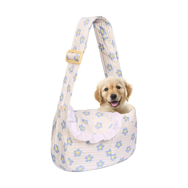 Haustier-Tragetasche mit Blumendruck, für kleine Hunde und Katzen, freihändiges Design (blaue Blumen