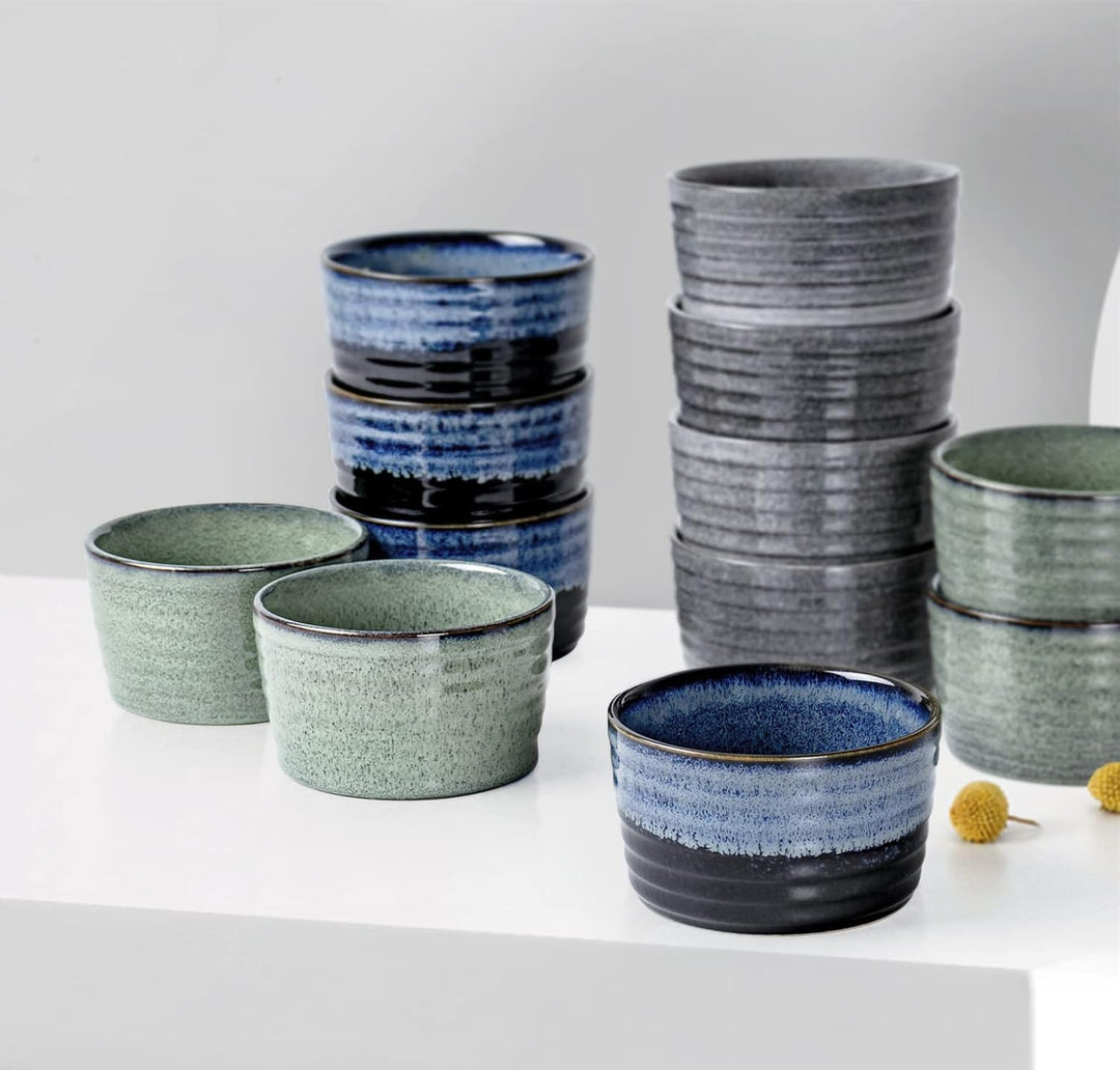 UNICASA Soufflé Förmchen, Creme Brulee Schälchen Blau 4 Stück, Souffleförmchen Porzellan Pastetenfor