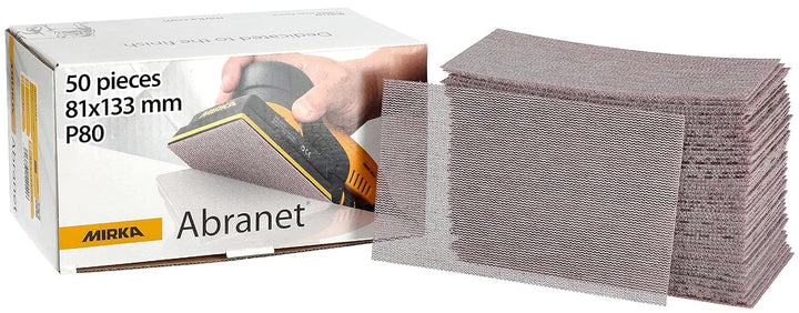 Mirka Abranet Netz-Schleifstreifen 81x133 mm Klett/Korn P80 / 50 Stk/zum Schleifen von Holz, Spachte