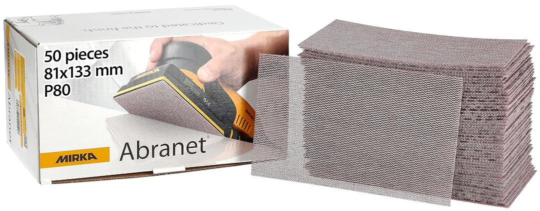 Mirka Abranet Netz-Schleifstreifen 81x133 mm Klett/Korn P80 / 50 Stk/zum Schleifen von Holz, Spachte