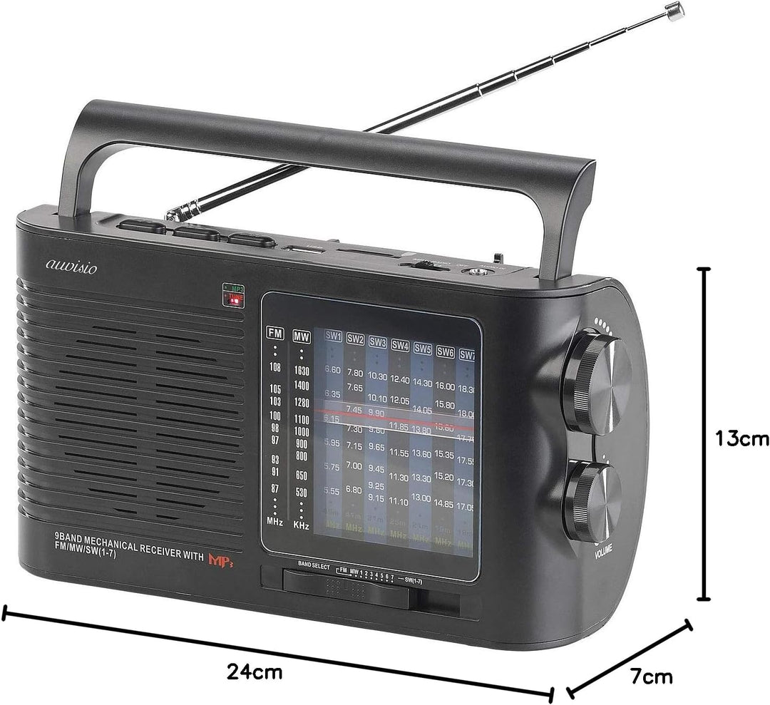 auvisio Kurzwellenradio: Analoger 9-Band-Weltempfänger mit Bluetooth, USB, SD, AUX und Akku (Weltemp