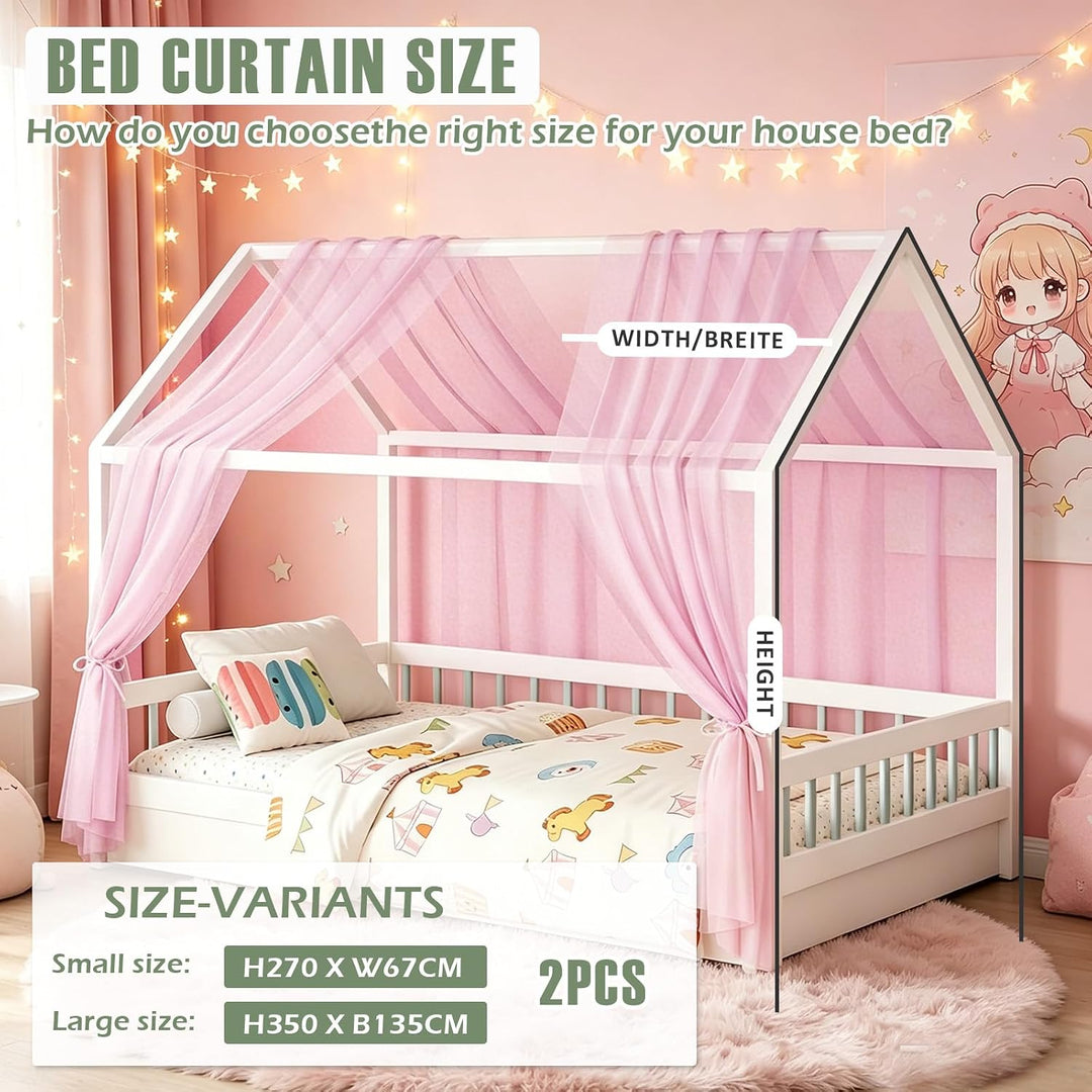 Hausbett Himmel Set 2-TLG - Betthimmel 150x350cm für Kinderbett Deko - Aus Atmungsaktivem Musselin m