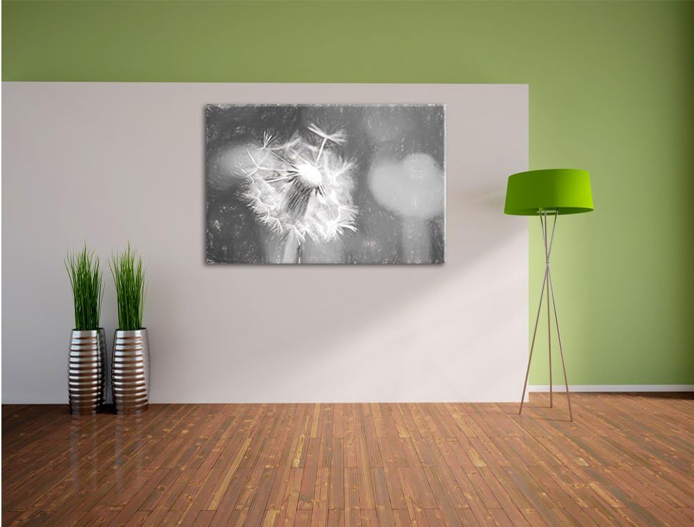 Pixxprint Schöner weisser Löwenzahn Kunst Kohle Effekt, Format: 100x70 auf Leinwand, XXL riesige Bil