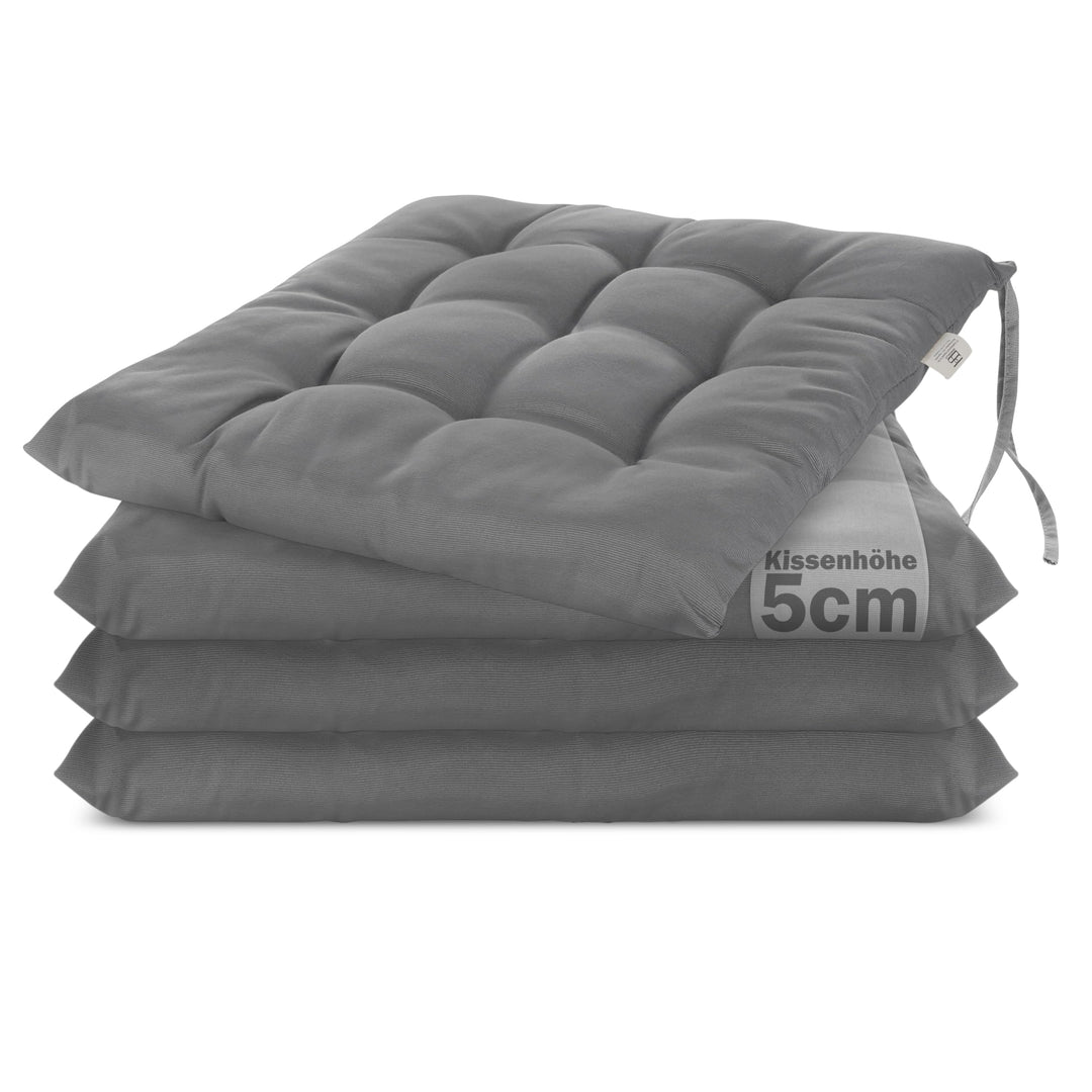 Brandsseller 4er Set Stuhlkissen 40x40x5 cm Sitzkissen Polster Stuhlauflage mit Haltebändern Dekokis