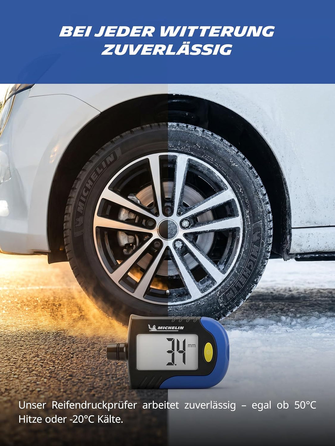 MICHELIN 9526 Reifendruck Prüfer Digitaler Luftdruckprüfer Reifen Manometer mit Profiltiefenmesser R
