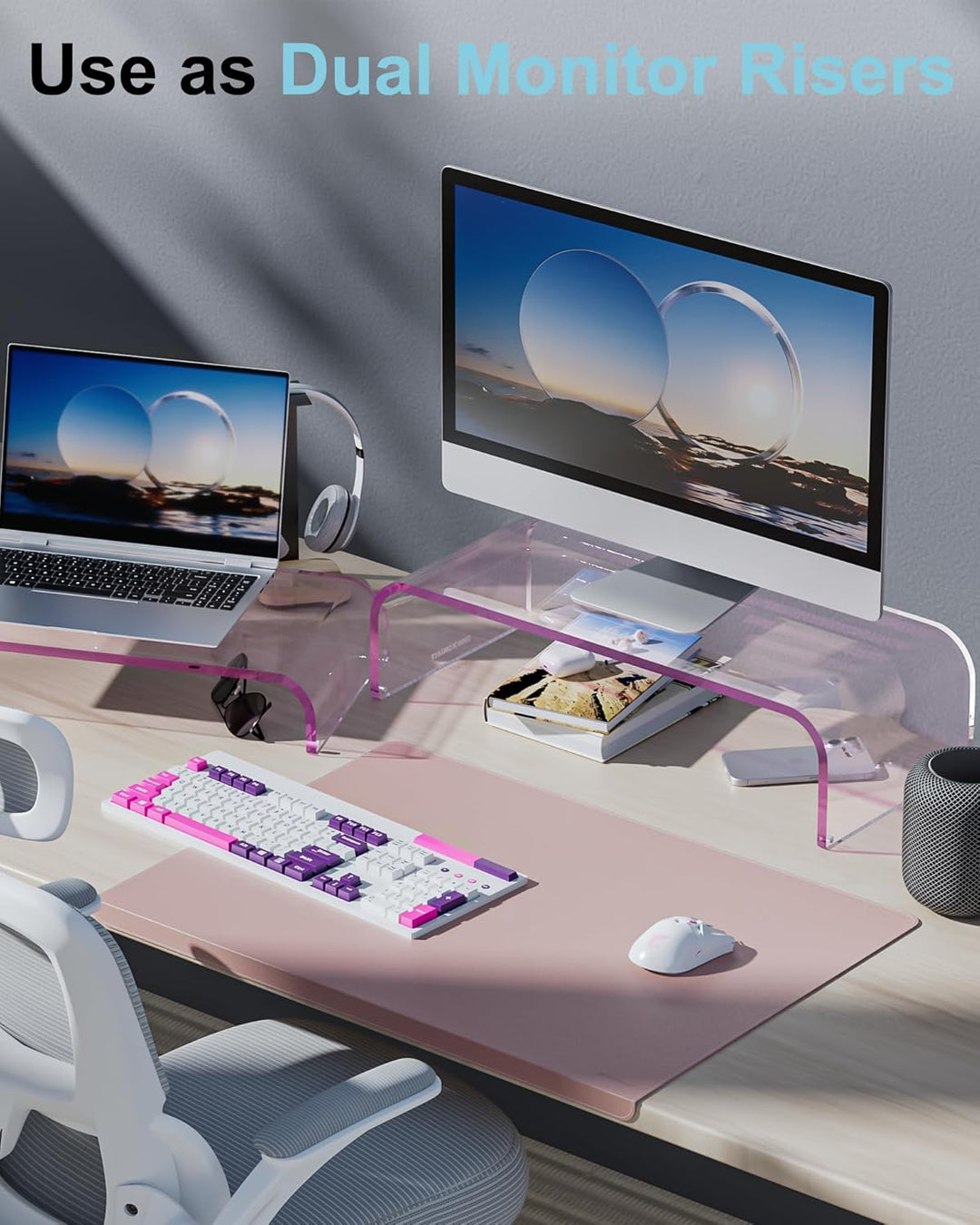 Monitorständer Acryl 2er-Set, 2-Ebenen Bildschirmerhöhung Modular, PC Monitor-Erhöhung, Schreibtisch
