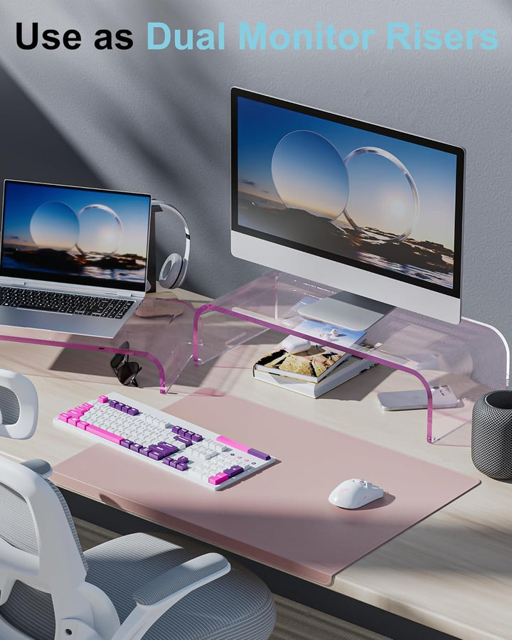 Monitorständer Acryl 2er-Set, 2-Ebenen Bildschirmerhöhung Modular, PC Monitor-Erhöhung, Schreibtisch