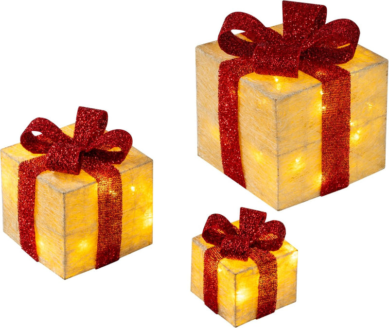 Bambelaa! 3er Led Deko Geschenke Leucht Boxen Timer Weihnachts Dekoration Weihnachtsdeko Beleuchtet