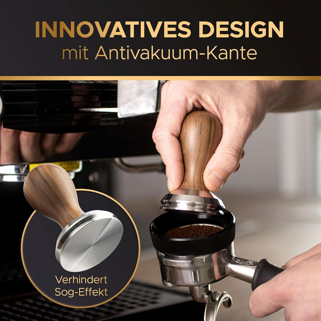 BaristaLegends Espresso Tamper 58,5mm – Präziser Kaffee-Tamper mit Edelstahlbase und Holzgriff, Anti
