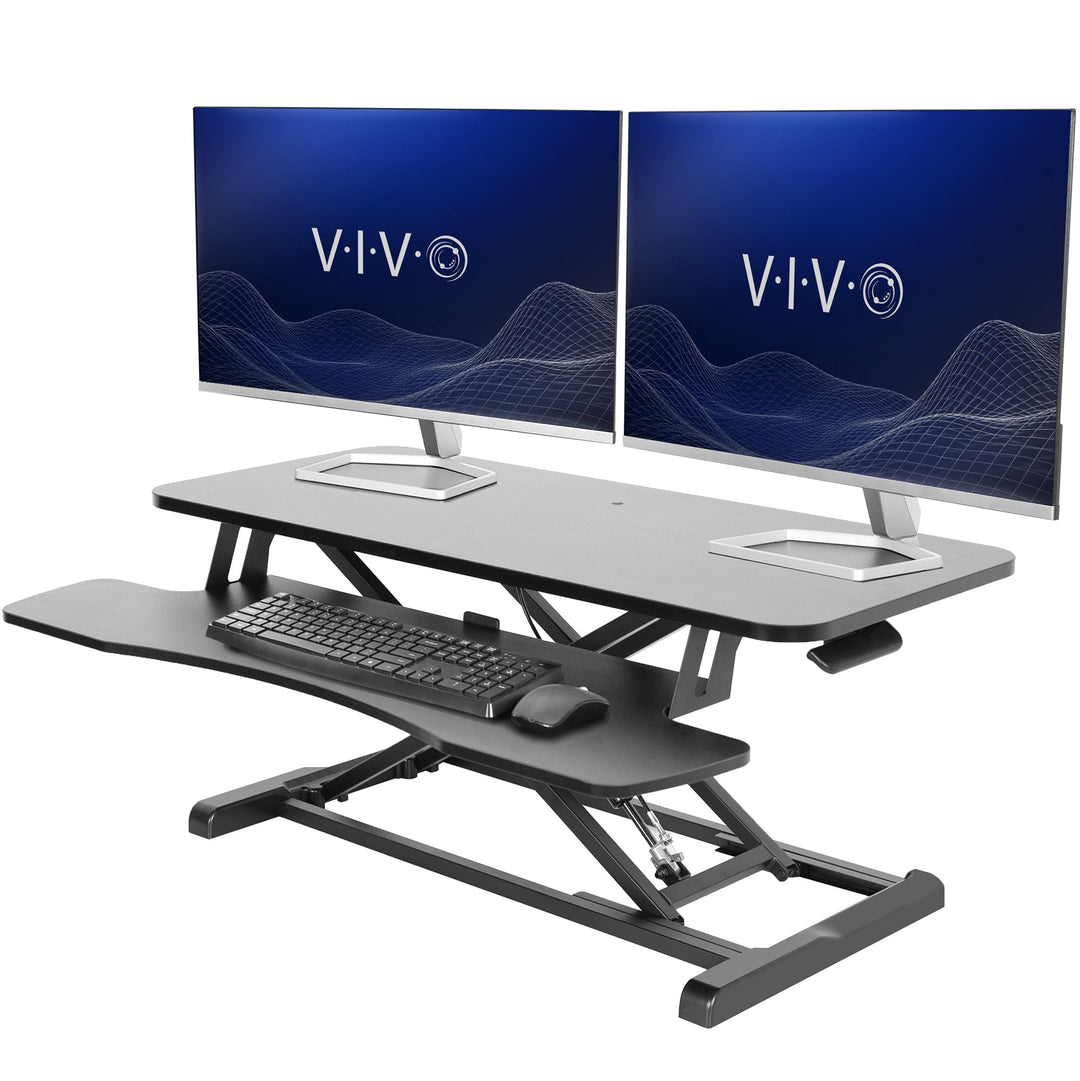 VIVO DESK-V036KB Tischkonverter, höhenverstellbarer Steiger, Sitz zum Standfuss Dual-Monitor und Lap