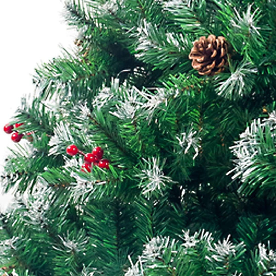 Künstlicher Weihnachtsbaum 150 cm mit Schnee-Effekt und Tannenzapfen - Weihnachtsbaum Metallständer