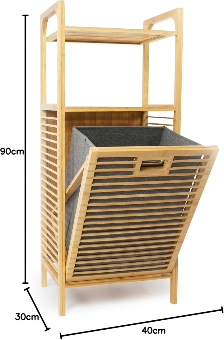 osoltus Edge Wäschesortierer - Bambus Bad-Regal mit ausklappbarem Wäschekorb - Wäsche-Schrank - Bad-