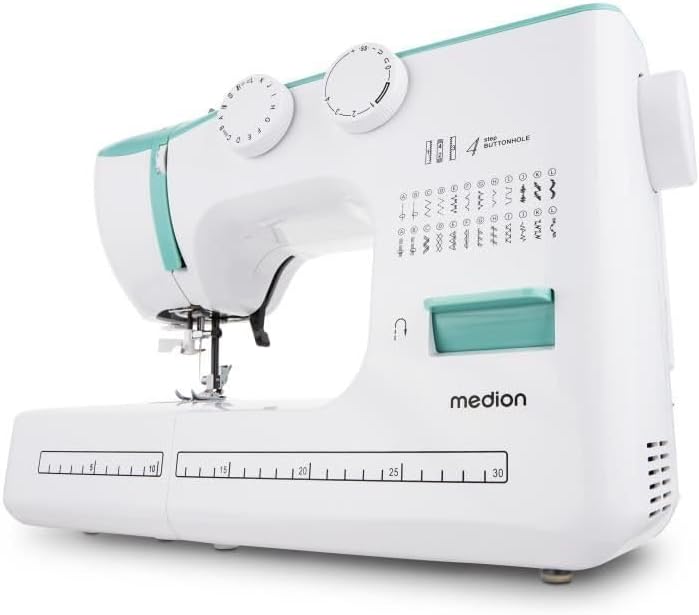 MEDION Freiarm-Nähmaschine SM60 (60 Watt, 60 verschiedene Stichmuster mit Knopflöchern, LED Nählicht