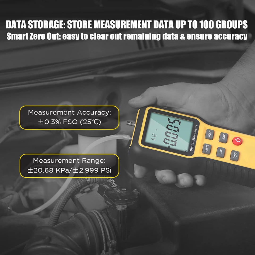 BTMETER Manometer Gas Air Pressure Meter, Dual Port Manometro Pressure Differential Gauge, for HVAC