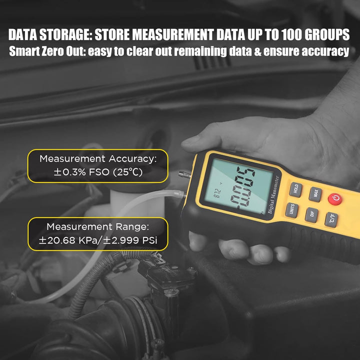 BTMETER Manometer Gas Air Pressure Meter, Dual Port Manometro Pressure Differential Gauge, for HVAC