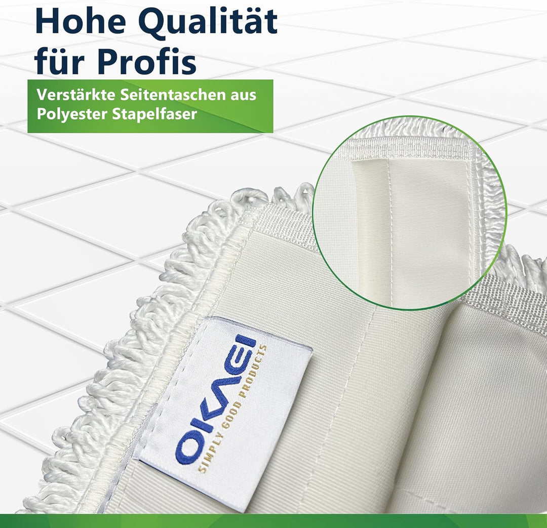 Okaei 2 Stuck PureWhite Microfiber Wischmop Bezug - 50 cm Mikrofaser-Schlingen-Bezug für Bodenwische