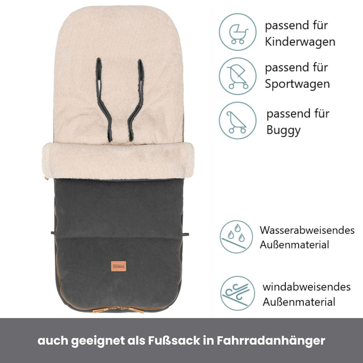 Fillikid Winterfusssack Kinley Exklusiv | warmer Babyfusssack mit Coral Fleece | wind- & wasserabwei