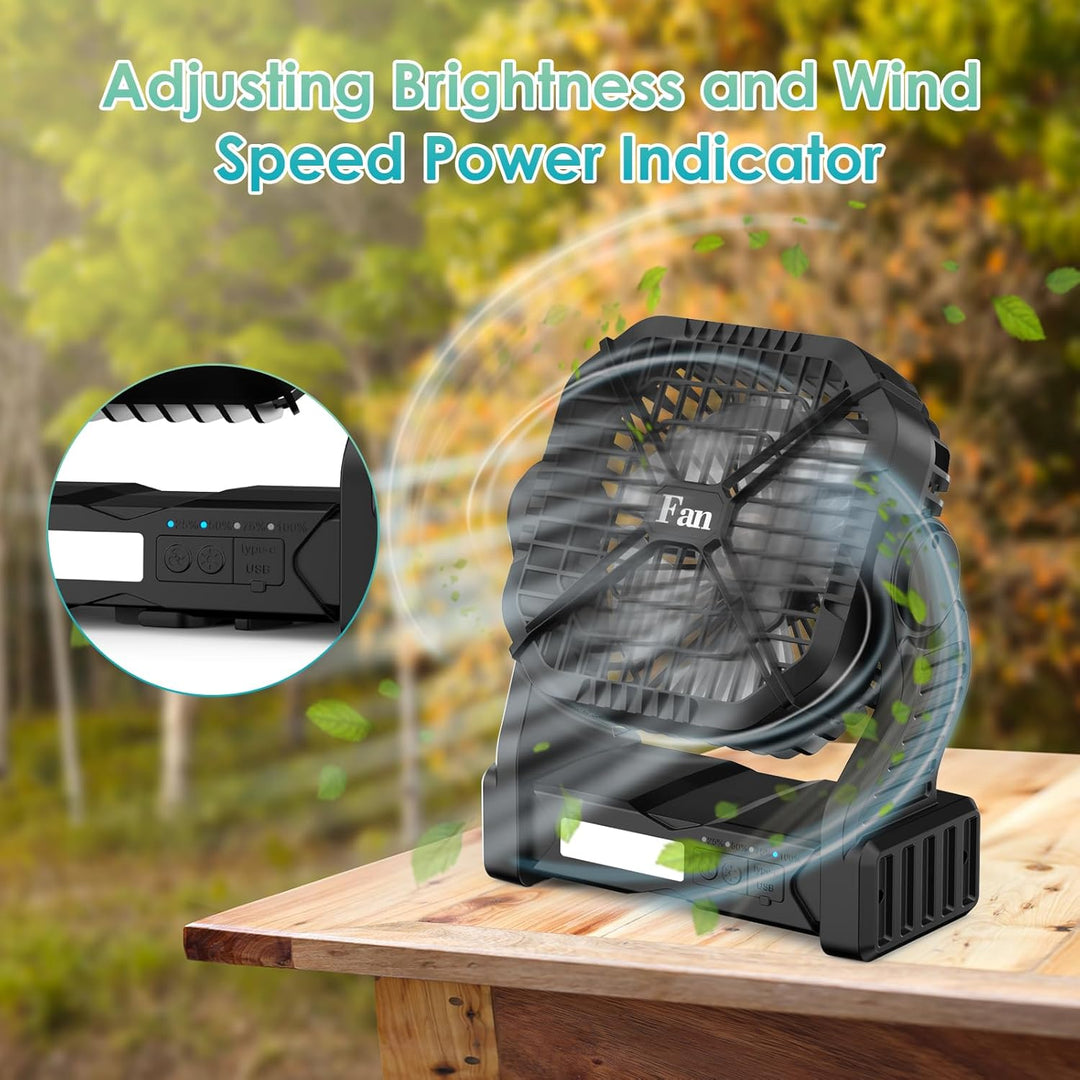 Qoosea Tragbare Camping Ventilator Wiederaufladbare Batterie Zelt Fans im Freien mit LED Licht 8000m