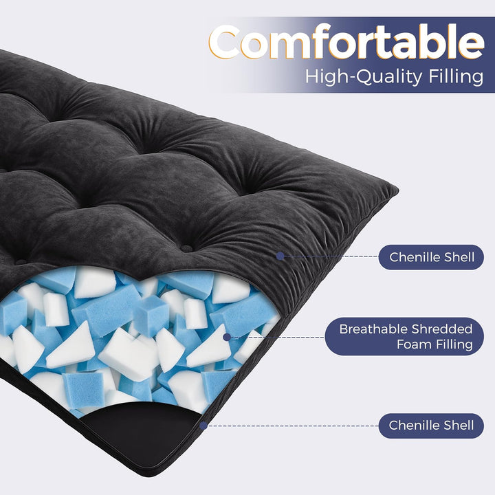 MAXYOYO Futon Matratze, Chenille-Stoff, 15cm Dick Bodenmatratze Verwendbar als Schlafsofa, Geknöpft