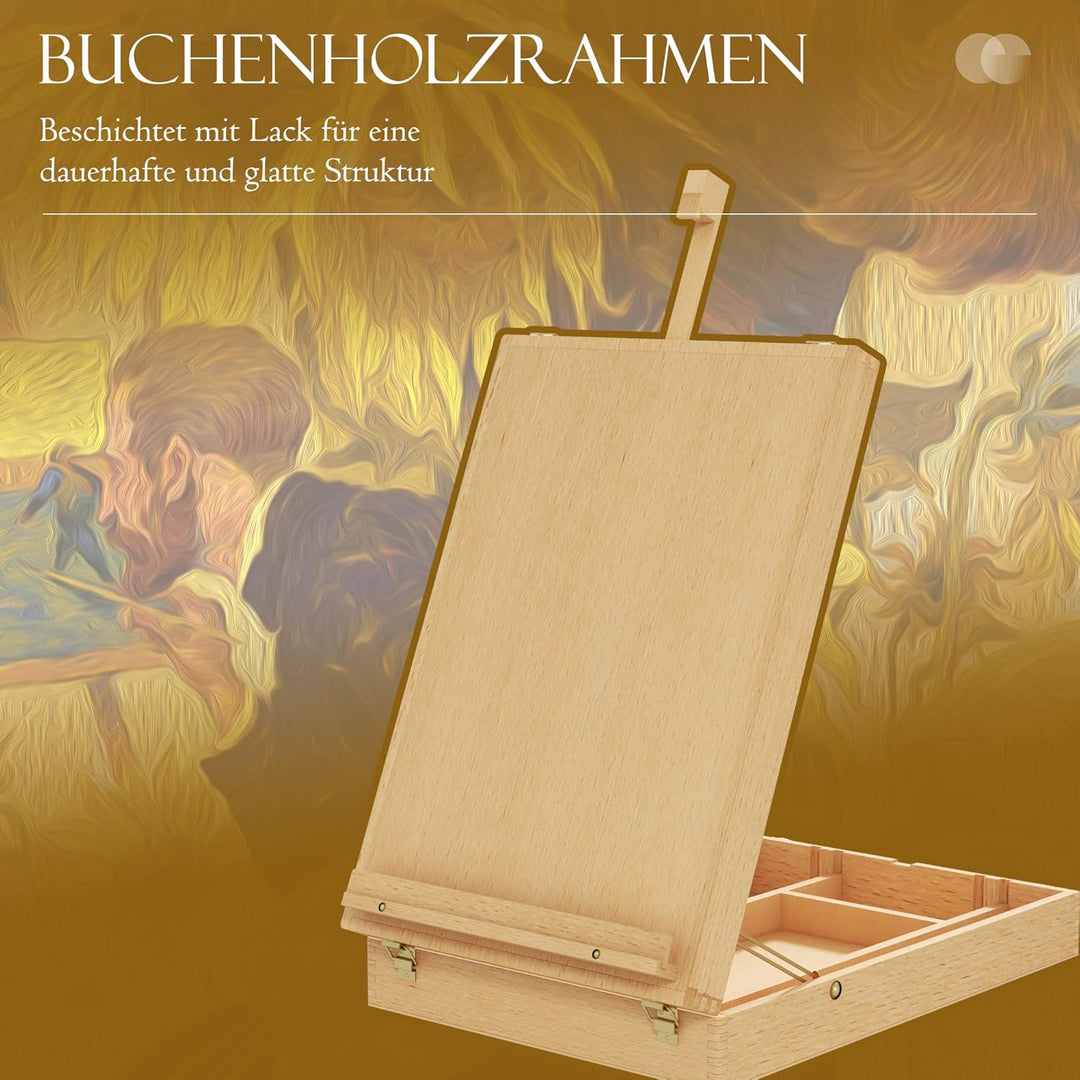 HOMCOM Tischstaffelei Winkelverstellbare Staffelei mit Griff, Stauraum Kofferstaffelei zum Malen & Z