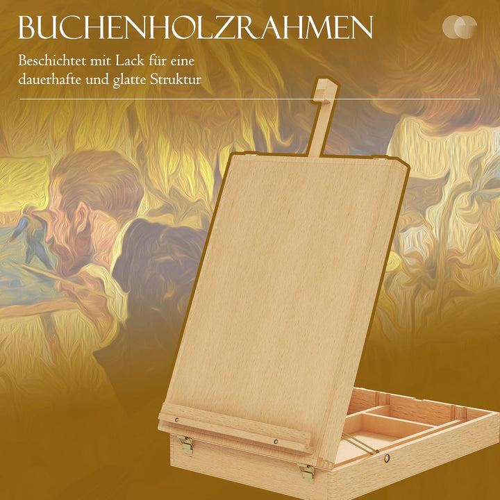 HOMCOM Tischstaffelei Winkelverstellbare Staffelei mit Griff, Stauraum Kofferstaffelei zum Malen & Z