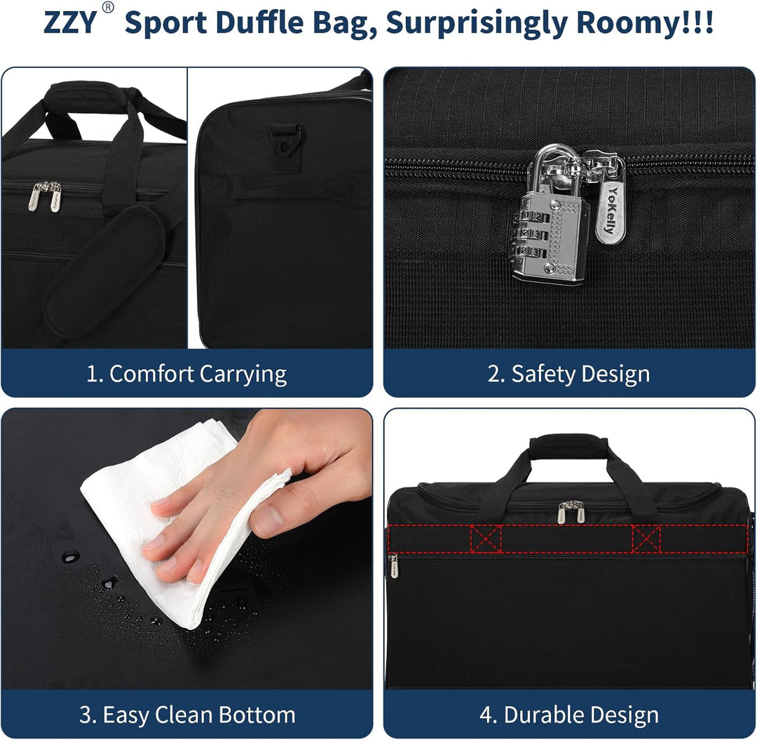 Sporttasche Reisetasche Fitness Tasche mit Schultergurt Wochenendtasche für Damen und Herren (Schwar