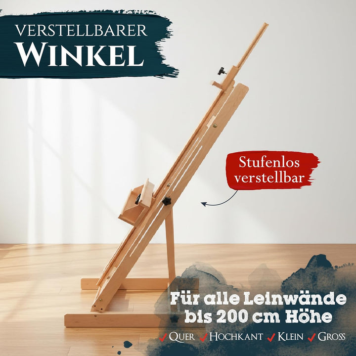 Artina Staffelei Gross - Keilrahmen bis 200cm Malstaffelei aus Massivem Buchenholz - Atelierstaffele