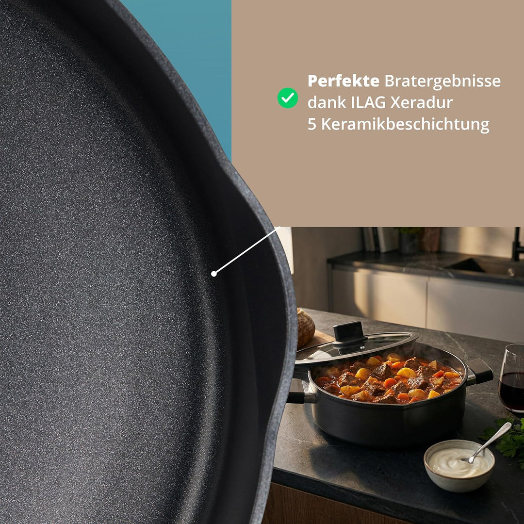 KHG Aluminium Kochtopf 28 cm mit Glasdeckel - ILAG Xeradur 5 Antihaftbeschichtung, Soft-Touch-Griffe