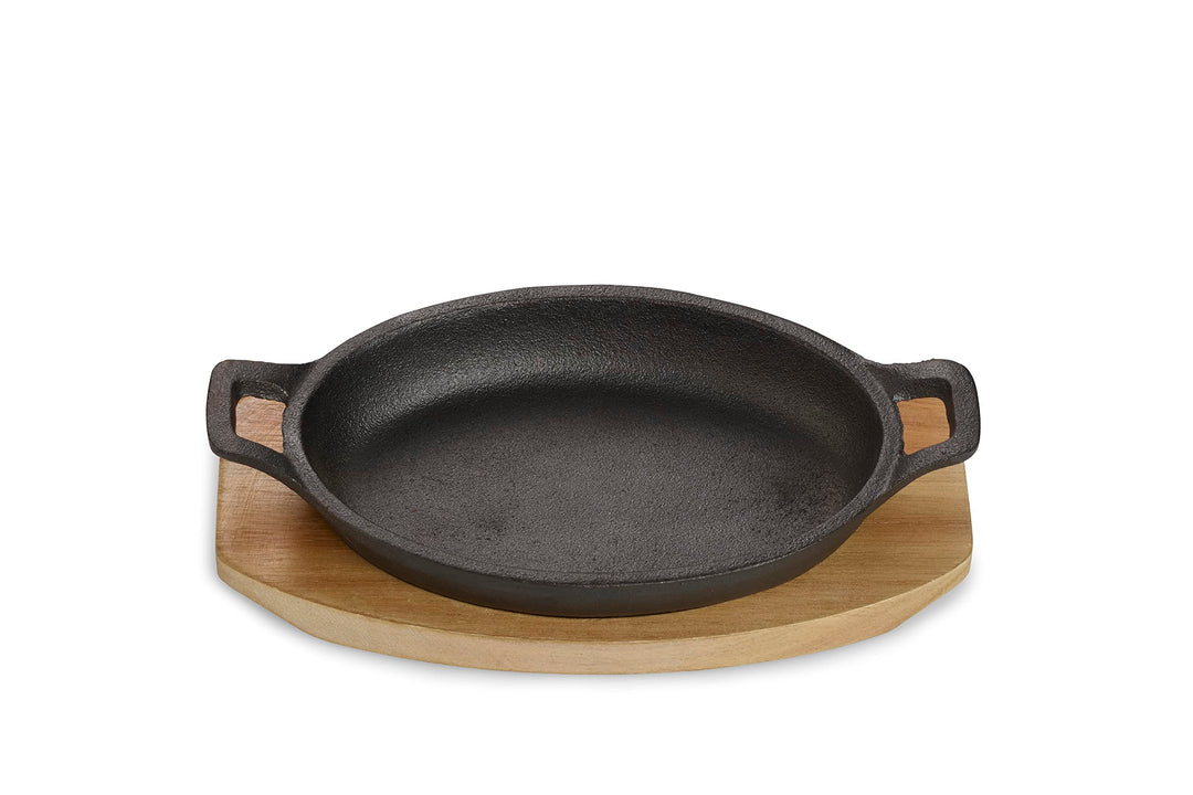 ECHTWERK Servierschale aus Gusseisen, Servierpfännchen, Auflaufform mit Servierbrett, Grillpfanne, B
