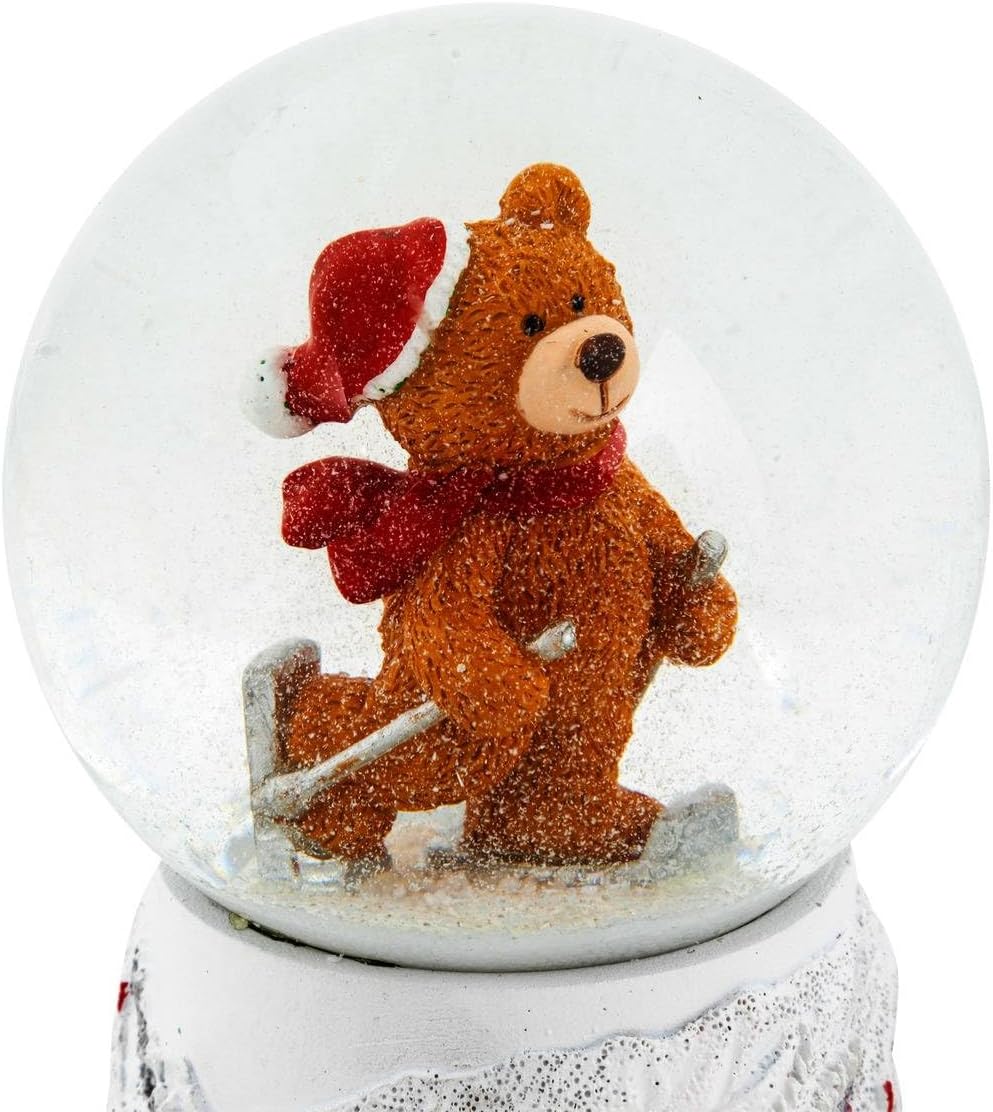 Feeric Lights et Christmas – Schneekugel, Schneebär mit Ski, 80 mm