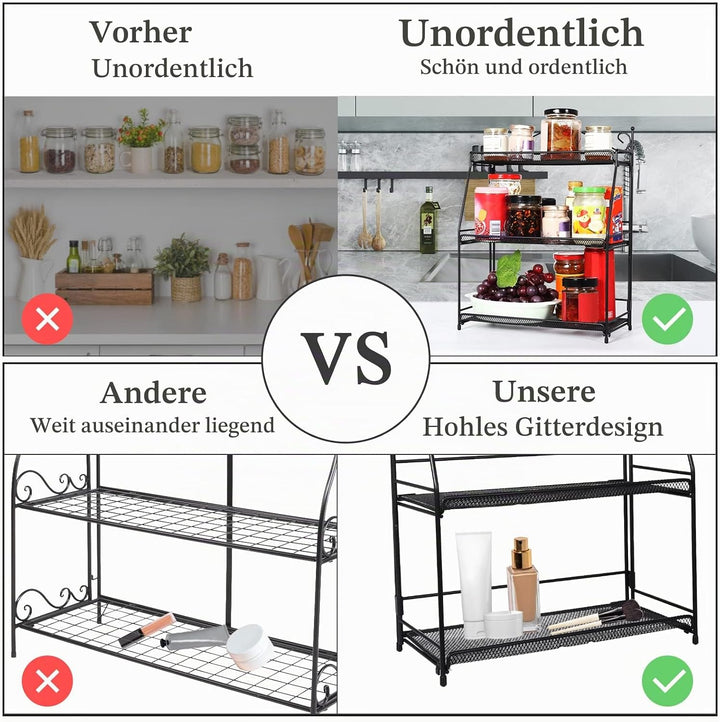 Uten Gewürzregal Stehend, Küchenregal mit 3 Ebenen aus Metall, klappbar und dauerhaft, für Arbeitspl