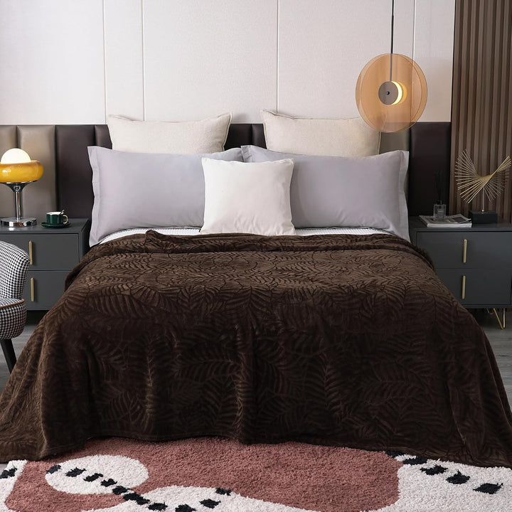 SOCHOW Superweich aus Flanell-Fleece, Leichte Kuscheldecke mit Blatt-Muster für Bett Sofa Couch, 150