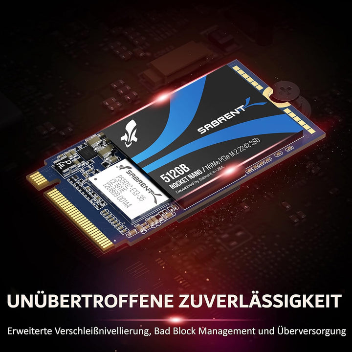 Sabrent 512 GB Rocket NVMe PCIe M.2 2242 DRAM-freie interne Hochleistungs-SSD mit geringem Stromverb