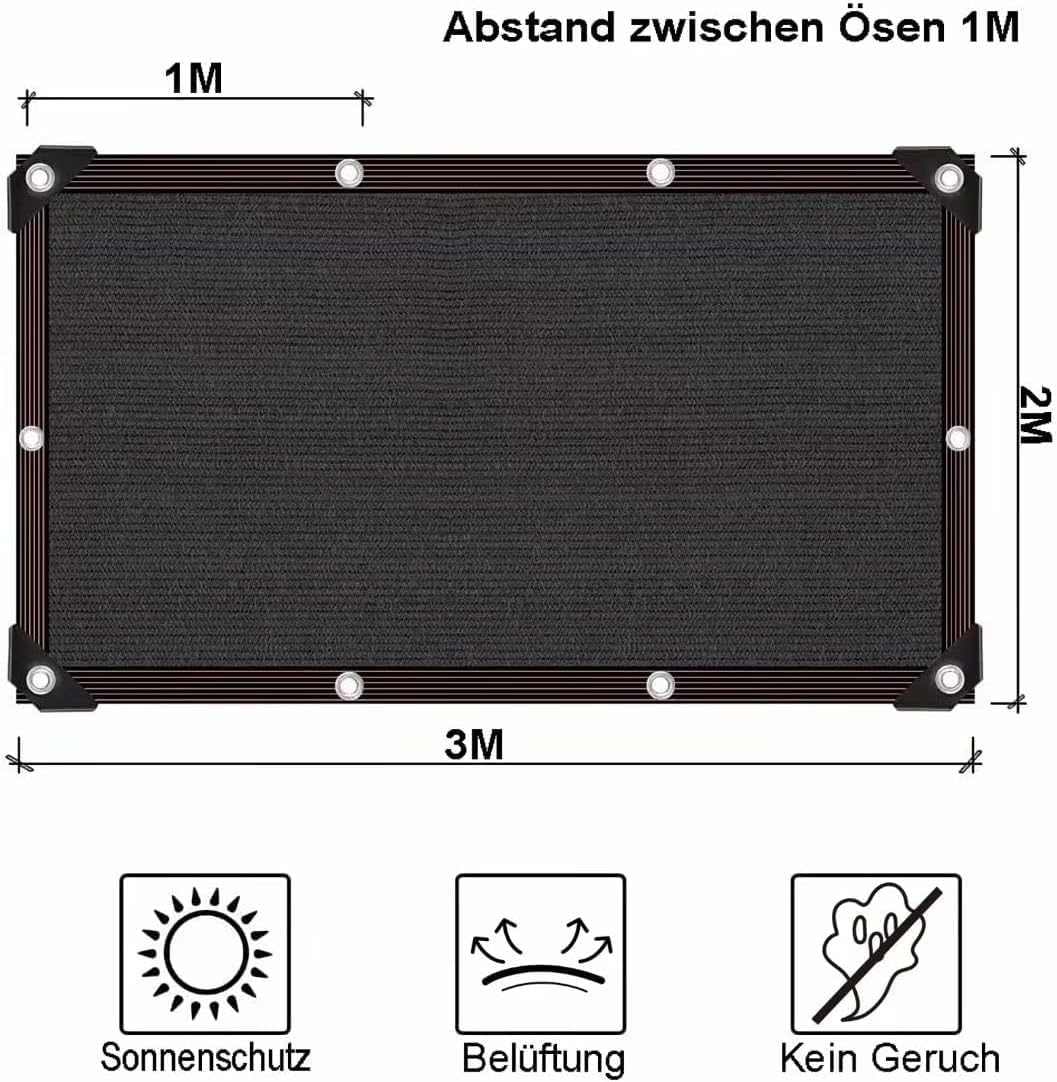 Schattiernetz 3x4m Schattierungsnetz Garten, Schwarz Schattennetz mit Ösen, 90%-95% UV-Beständiges,