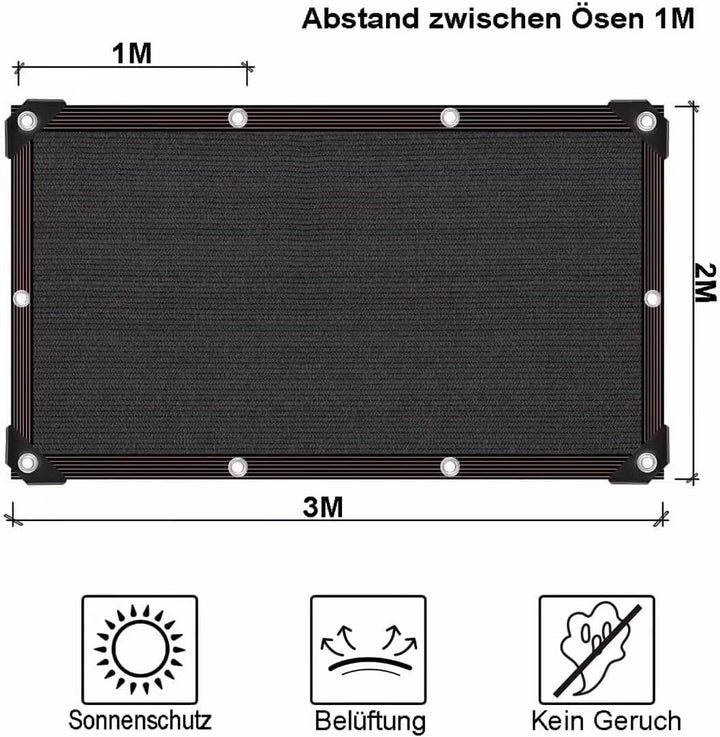 Schattiernetz 3x4m Schattierungsnetz Garten, Schwarz Schattennetz mit Ösen, 90%-95% UV-Beständiges,