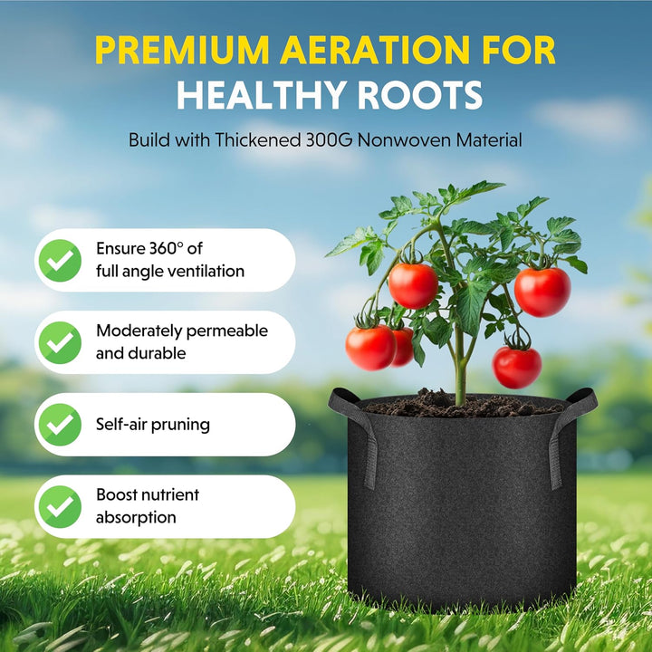 iPower 15L 5er-Pack Grow Bags Stoff Belüftungstöpfe Behälter mit Riemengriffen für Kindergarten und