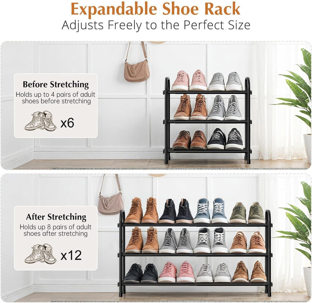 YUWHFEI Schuhregal Platzsparend, 3 Ebenen Shoe Rack Metall, Ausziehbar Schuhablage 45 to 80cm, Klein