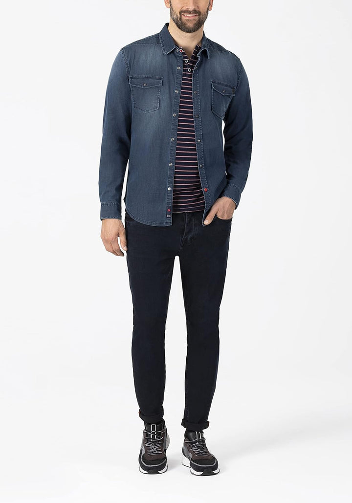 Timezone Herren Stretch Denim Shirt Hemd L Light Indigo Wash, L Light Indigo Wash