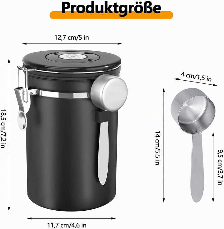 1,8L Kaffeedose Luftdicht, Kaffeedose Luftdicht aus Edelstahl, Kaffeebohnen Behälter,Kaffee Dose,Mit